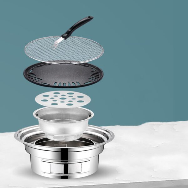Stainless Steel Charcoal Barbecue Grill Korean Non-stick Barbecue Grills Portable Outdoor BBQ Grill Round Carbon Barbecue Stove - style: C, Size: 34.6cm - Image 2