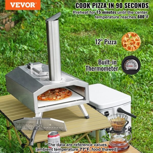 VEVOR 12" Outdoor Pizza Oven Portable Wood Pellet Pizza Oven Stainless Steel BBQ - Image 2