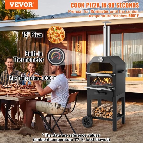 VEVOR 12" Outdoor Pizza Oven Portable Wood Pellet Pizza Oven Baked Paint Camping - Image 2