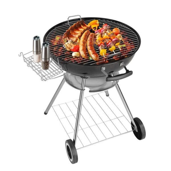 28-Inch Portable Charcoal Grill with Wheels and Storage Holder, Porcelain-Enameled Lid and Ash Catcher & Thermometer, Round Barbecue Kettle Grill Bowl Wheels for Outdoor Party Camping Picnic - Image 7